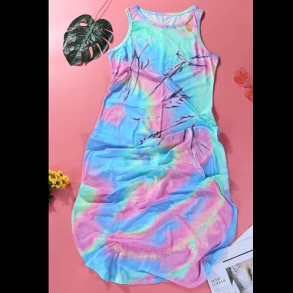 Tie Dye Maxi Dress Pink Blue Medium - Picture 3 of 8